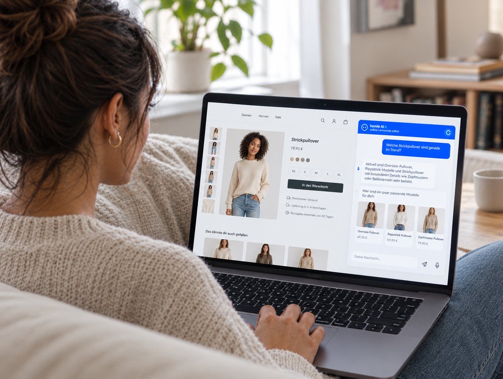 Customer using the homie AI chat in an online shop for knit jumpers